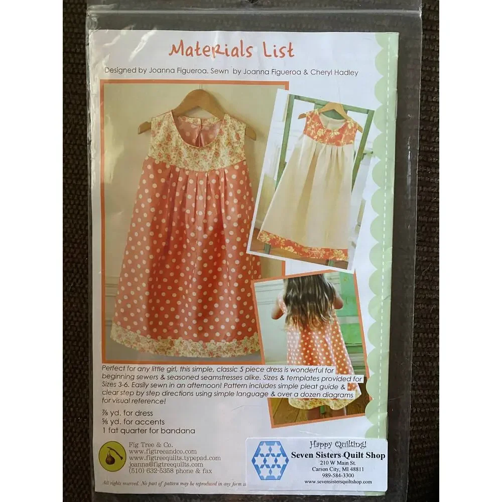 Polkadots & Summer 5 Piece Dress and Bandana Pattern for Girls Size 3-6